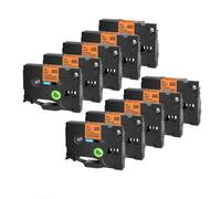 Compatible 10pcs tze231 241 251 335 ruban Compatible avec le créateur noir sur tailles de ruban étiquette blanche 6 mm 9 mm 12 mm 18 mm 24 mm(Black on flu-Orange)