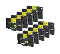 Compatible 10pcs tze231 241 251 335 ruban Compatible avec le créateur noir sur tailles de ruban étiquette blanche 6 mm 9 mm 12 mm 18 mm 24 mm(Black on Yellow)