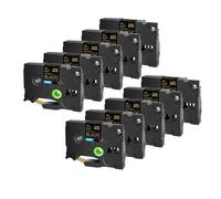Compatible 10pcs tze231 241 251 335 ruban Compatible avec le créateur noir sur tailles de ruban étiquette blanche 6 mm 9 mm 12 mm 18 mm 24 mm(Gold on Black)