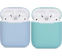 Compatible Airpods Case, 2 Pack Ultra-Thin Soft Silicone Shockproof Non-Slip Accessories Case for Apple Airpods 2 and 1 Charging Case - Light Blue+Green