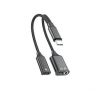 Compatible avec 16 pour Galaxy S26 S25 Pixel 10 9 USB C vers 3,5 mm Adaptateur de casque en nylon pour câble tressé Gris Noir Audio Splitter Dongle (Noir)