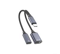 Compatible avec 16 pour Galaxy S26 S25 Pixel 10 9 USB C vers 3,5 mm Adaptateur de casque en nylon pour câble tressé Gris Noir Audio Splitter Dongle (gris)
