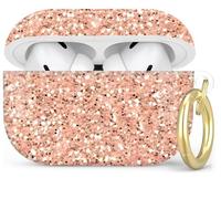 Compatible avec AirPod Pro 2e/1ère génération avec porte-clés, coque de protection complète antichoc sans fil pour Airpod Pro 2023/2022/2019 (paillettes or rose)