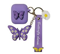 Compatible avec airpods 1ere 2eme Generation Coque avec Porte-clés Papillon, Protection en Silicone pour Enfants, Adolescents, Filles, Femmes, drôle, Mignonne pour airpods Case 1&2 - Violet