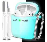 Compatible Avec Airpods 2E Génération 2019 Coque Case, 1 Gén 2016 Coque Avec Kit De Nettoyage Et Porte-Clés, Protection En Silicone Souple Pour Étui Apple Airpods Coque,Bleu Phosph[J1379]