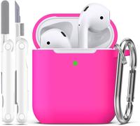 Compatible Avec Airpods 2E Génération 2019 Coque Case, 1 Gén 2016 Coque Avec Kit De Nettoyage Et Porte-Clés, Protection En Silicone Souple Pour Étui Apple Airpods Coque,Rose Pink[J1384]