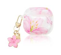 Compatible avec Airpods 4ème coque pour femmes et filles, jolie coque de lys rose en TPU souple transparent avec pendentif fleur, housse de protection anti-poussière et antichoc