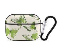 Compatible avec AirPods Pro 2e génération, coque rigide en polycarbonate imprimé papillon vert citron pour Apple AirPods Pro 2 avec porte-clés pour le chargement sans fil