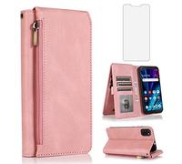 Compatible avec Alcatel TCL A3X A600DL Étui portefeuille en verre trempé avec fermeture éclair et porte-cartes pour TCLA3X TLC AX3 600DL 15,2 cm Or rose