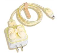 Compatible avec Apple iPhone 18 W/20 W USB-C - Joli nœud jaune - Chargeur doux - Protection de câble Kawaii pour iPhone 14 15 16 17 Pro Max - Adaptateur d'alimentation rapide