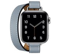 Compatible avec Apple Watch Bracelet 49mm 46mm 45mm 44mm 42mm(Série 10),Cuir Véritable Double Tour Slim Band Femmes pour iWatch Ultra 2 Série 10 9 8 7 6 5 4 3 SE(42/44/45/46/49mm,Bleu Lin)
