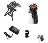 Compatible avec Aprilia SX 125 Support DE Plaque D'IMMATRICULATION RÉGLABLE Universel + 4 ÉCLAIRAGE DE Plaque À LED Blanc Tout APPROUVÉ Noir LAMPA Offre KIT