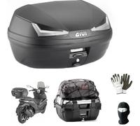 Compatible avec Aprilia SXR 50 Coffre Monolck Simply 45 litres noir avec catadioptères fumés avec plaque, kit de montage et filet pour 2 coques intégrales-jet-modulaires