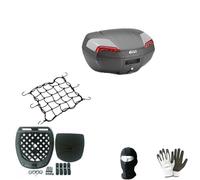 Compatible avec Aprilia SXR 50 Top Case Valise E46N avec RÉFLECTEURS Rouges+KIT DE Montage+Tapis Anti-Vibration+Plaque pour Porte-Bagages Moto-Scooter 2 Grands Casques