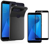 Compatible avec Asus Zenfone Max Plus (M1) X018D/ZB570TL Coque de protection flexible mate Slim Gel Silicone TPU + Film en verre trempé 9H (Noir)