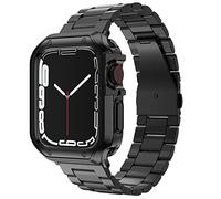 Compatible avec bracelet et étui Apple Watch, chaîne en métal en acier inoxydable avec coque en TPU, bracelet de montre intelligente à maillons pour i-Watch Series 10 11, 42 mm, noir