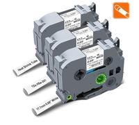 Compatible avec Brother P Touch Ruban thermorétractable Ruban d'étiquetage HSe-241 HSe241 17,7 mm 3/4" Noir sur blanc pour imprimantes PT-E300, PT-E500,PT-E700, PT-E900