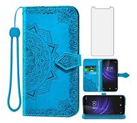 Compatible avec Cloud Mobile Stratus C5/C5 Elite Étui portefeuille et protecteur d'écran en verre trempé Mandala Flip Cover Cuir Porte-cartes de crédit Support Accessoires cellulaires Étuis de téléphone pour C_5 Femmes Hommes Bleu