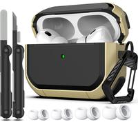 Compatible avec Coque AirPods Pro 2/1 génération (2023/2022/2019) avec kit de Nettoyage, Design Cool Armor avec Porte-clés (câble USB-C/Lightning),Marron