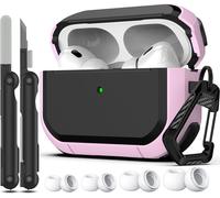 Compatible avec Coque AirPods Pro 2/1 génération (2023/2022/2019) avec kit de Nettoyage, Design Cool Armor avec Porte-clés (câble USB-C/Lightning),Rose