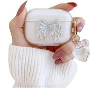 Compatible avec Coque AirPods Pro 2 Aesthetic Cute Cristal Arc Bow Transparente Design Etui avec Glitter Coeur Porte-clés Accessoires Femme TPU Housse pour Protection Airpods Pro 2 -A-P2