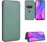 Compatible Avec Coque Huawei Y5p, Mince Flip Fibre De Carbone [Test De Chute] Antichoc Stand Fente Avec Carte, Protecteur D'écran En Verre Trempé*2-Vert