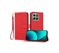 Compatible avec Coque pour Honor X6A Etui Protection Housse De Téléphone Portefeuille Léther Cuir PU Flip Folio Titulaire De Fentes Pour Cartes Rouge