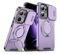 Compatible avec coques OPPO Reno 13 Pro 5G avec support anneau pour objectif coulissant d'appareil photo de protection, coque anti-rayures pour Oppo Reno 13 Pro 5G Violet