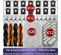 Compatible avec (Dreame L40S Pro Ultra / X50s Pro Ultra / L40s Ultra/ L50s Pro Ultra, Mova P50s Ultra ) Pièces Brosse principale/laterale Filtre HEPA Chiffon Sac Mód. désodorisation ion argent Lavande