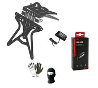 Compatible avec Ducati 749 Support DE Plaque D'IMMATRICULATION RÉGLABLE Universel + 4 ÉCLAIRAGE DE Plaque À LED Blanc Tout APPROUVÉ Noir LAMPA Offre KIT