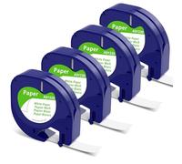 Compatible avec Dymo LetraTag Papier Ruban 12mm x 4m Paper White Etiquette 91220 S0721510, Compatible avec Dymo LetraTag LT-100H LT-100T QX50 XM XR, Noir sur Blanc