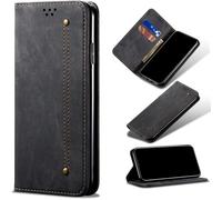 Compatible Avec Etui Huawei P40 Lite 5g (Eur), Flip Jeans Portefeuille Housse Avec Fente Carte, Magnétique Stand+Protecteur D'écran En Verre Trempé*2-Noir