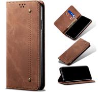 Compatible Avec Etui Oppo A55 5g, Flip Jeans Portefeuille Housse Avec Fente Carte, Magnétique Stand+Protecteur D'écran En Verre Trempé*2-Brun