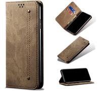 Compatible Avec Etui Oppo Realme 8s 5g, Flip Jeans Portefeuille Housse Avec Fente Carte, Magnétique Stand+Protecteur D'écran En Verre Trempé*2-Kaki