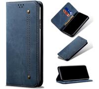 Compatible Avec Etui Samsung Galaxy A22 5g, Flip Jeans Portefeuille Housse Avec Fente Carte, Magnétique Stand+Protecteur D'écran En Verre Trempé*2-Bleu