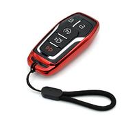 Compatible avec Ford Edge Explorer F-150 Fusion Mustang Lincoln MKC MKX MKZ Smart 2 3 4 5 boutons Rouge TPU Coque de protection pour télécommande sans clé, ne convient pas aux clés pliantes.