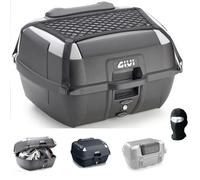 Compatible avec GILERA Fuoco 500 I.E. Top Case MONOLOCK+Plaque+Filet+Dossier GIVI pour 2 Casques INTÉGRAUX OU Jet Inserts Argent 45LT pour Moto Scooter avec Porte-Bagages