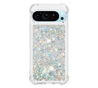 Compatible avec Google Pixel 9 5G Global/Pixel 9 Pro 6,3", paillettes scintillantes pour femmes et filles, coque de téléphone flottante liquide pour Google Pixel 9 5G Global/Pixel 9 Pro Argenté