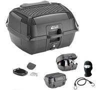 Compatible avec HM CRE F125 X Baja 4T Top Case MONOLOCK+Plaque+Filet+Dossier GIVI pour 2 Casques Integral OU Jet 45LT Inserts Noirs pour Moto-Scooter avec Porte-Bagages OU Supports