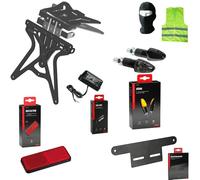Compatible avec Honda VT 1100 C3 Shadow Aero KIT Moto Support DE Plaque D'IMMATRICULATION RÉGLABLE+2 FLÈCHES LED+ÉCLAIRAGE 4 LED+CATALYSEUR+Support CATADIOPTRE HOMOLOGUÉS