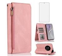Compatible avec Honor Magic 4 Lite 5G (pas pour 4G), protecteur d'écran en verre trempé et fermeture éclair en cuir, accessoires pour téléphone Magic4 Magic4Lite pour femmes, or rose