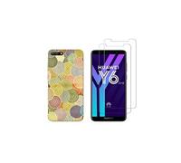 Compatible avec Huawei Y6 2018, Honor 7A Coque Souple Solide Anti Choc avec Impression + 2 Films Protection écran Verre trempé résistant ( Ronds