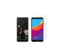 Compatible avec Huawei Y7 2018 Coque Souple Solide Anti Choc avec Impression + 2 Films Protection écran Verre trempé résistant (Vélo )
