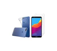 Compatible avec Huawei Y7 2018 Coque Transparente Souple Solide Anti Choc avec Impression + 2 Films Protection écran Verre trempé résistant