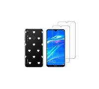 Compatible avec Huawei Y7 2019 Coque Souple Solide Anti Choc avec Impression + 2 Films Protection écran Verre trempé résistant ( Cours blancs )