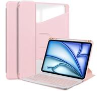 Compatible avec iPad Air 13 pouces M3 2025/Air 13 pouces M2 2024 amovible clavier sans fil S Pen Holde Case, support rotatif à 360 degrés Folio Flip Housse translucide en TPU souple, mise en veille