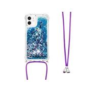 Compatible avec iPhone 12 mini cas Antichoc à quatre coins Léger Protection de lentille Paillettes Lanière réglable Bleu