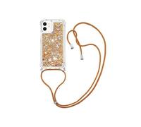 Compatible avec iPhone 12 mini cas Antichoc à quatre coins Léger Protection de lentille Paillettes Lanière réglable Doré
