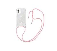 Compatible avec iPhone 12 mini cas Antichoc à quatre coins Léger Protection de lentille Paillettes Lanière réglable Blanc