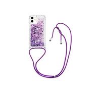 Compatible avec iPhone 12 mini cas Antichoc à quatre coins Léger Protection de lentille Paillettes Lanière réglable Violet